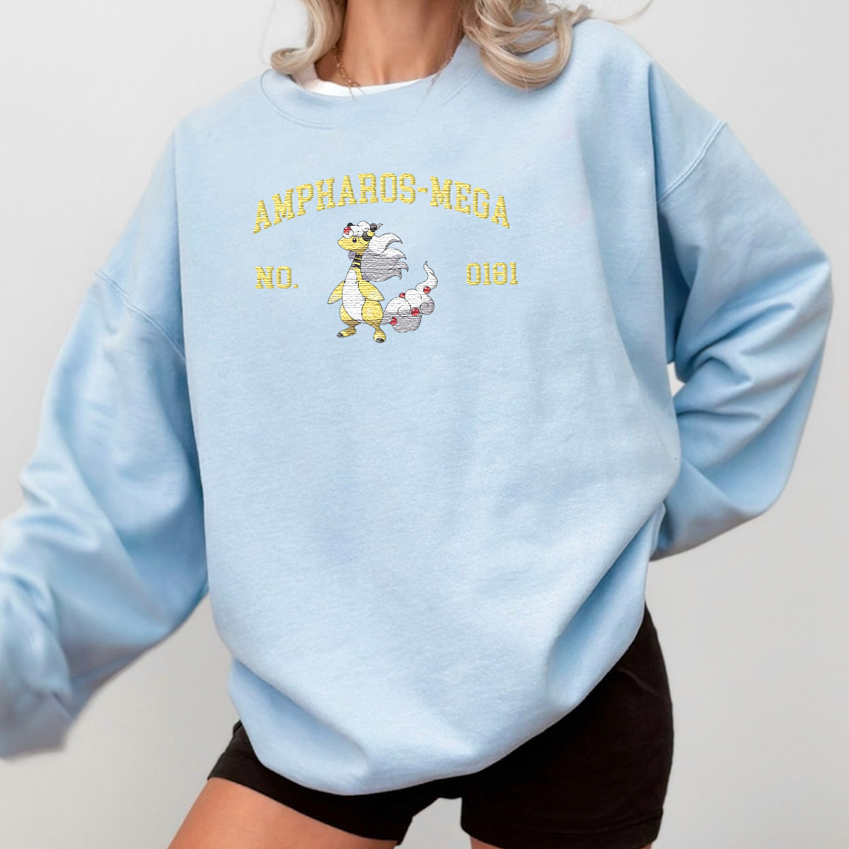 Ampharos-Mega Adorable Anime-Themed Embroidered T-Shirt,Crewneck,Hoodie-Trendy Versatile and a Thoughtful Gift for Friends,H-C-1484