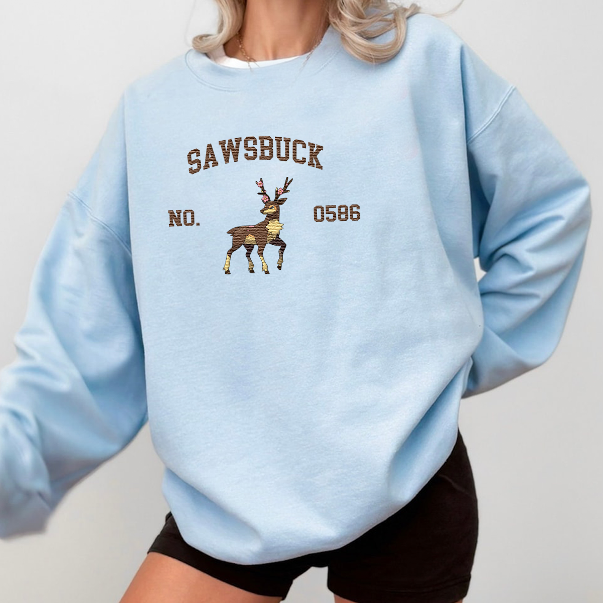 Sawsbuck Anime-Themed Embroidered T-Shirt,Crewneck,Hoodie-Trendy Versatile and a Thoughtful Gift for Friends,H-C-1796