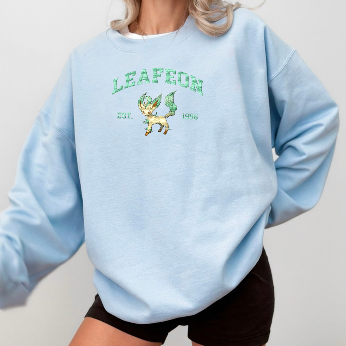 Leafeon Adorable Anime-Themed Embroidered T-Shirt,Crewneck,Hoodie-Trendy Versatile and a Thoughtful Gift for Friends,H-C-885