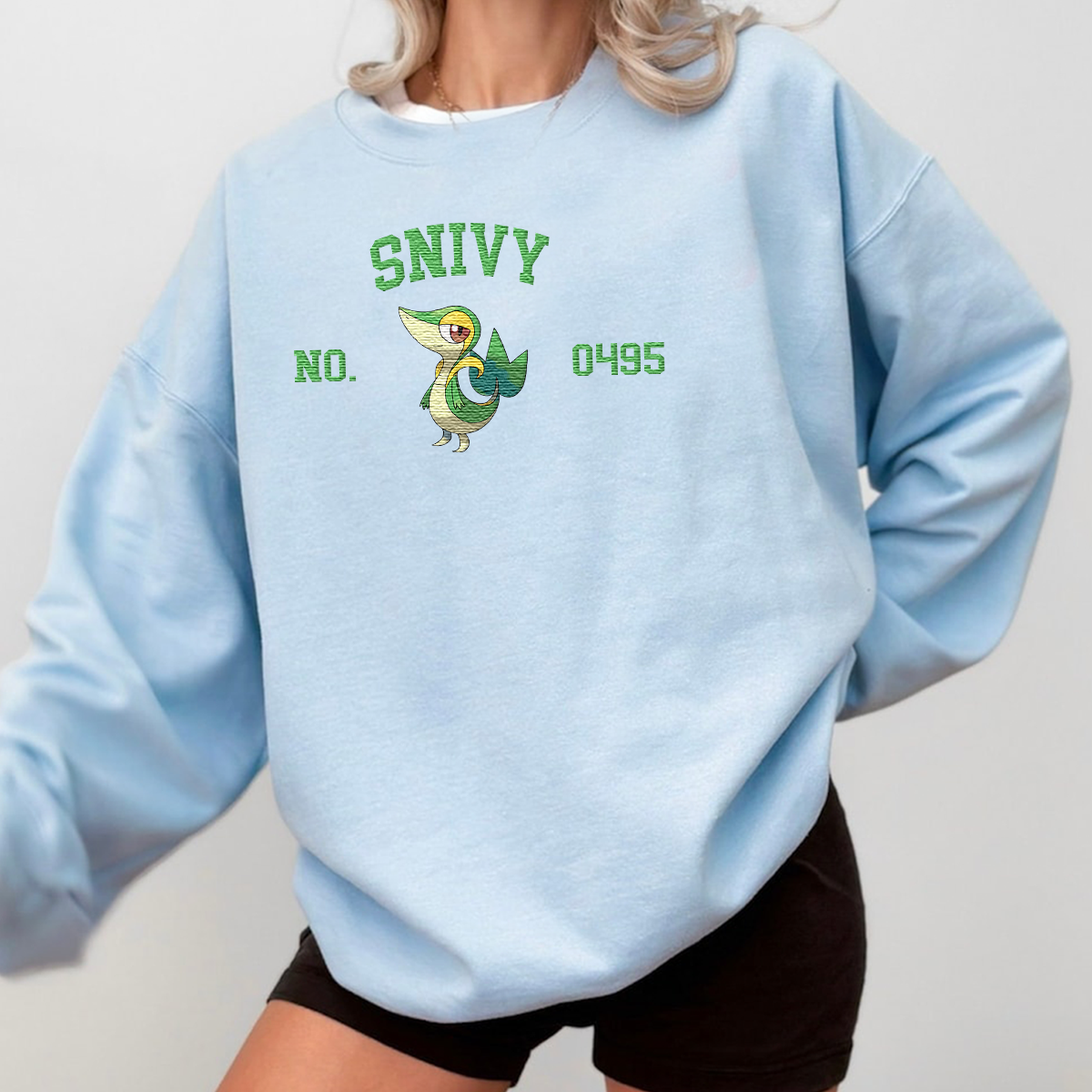 Snivy Adorable Anime-Themed Embroidered T-Shirt,Crewneck,Hoodie-Trendy Versatile and a Thoughtful Gift for Friends,H-C-1605