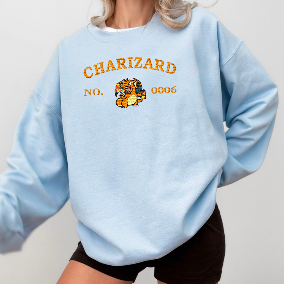 Charizard-Q. Anime Characters Embroidered Unisex T-Shirt,Crewneck,Hoodie For Gift,H-C-1390