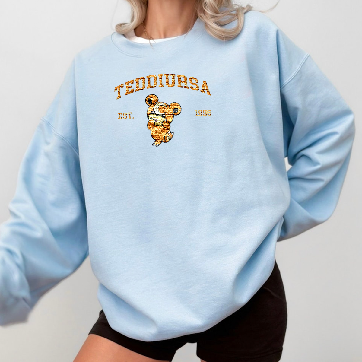 Teddiursa Adorable Anime-Themed Embroidered T-Shirt,Crewneck,Hoodie-Trendy Versatile and a Thoughtful Gift for Friends,H-C-1169