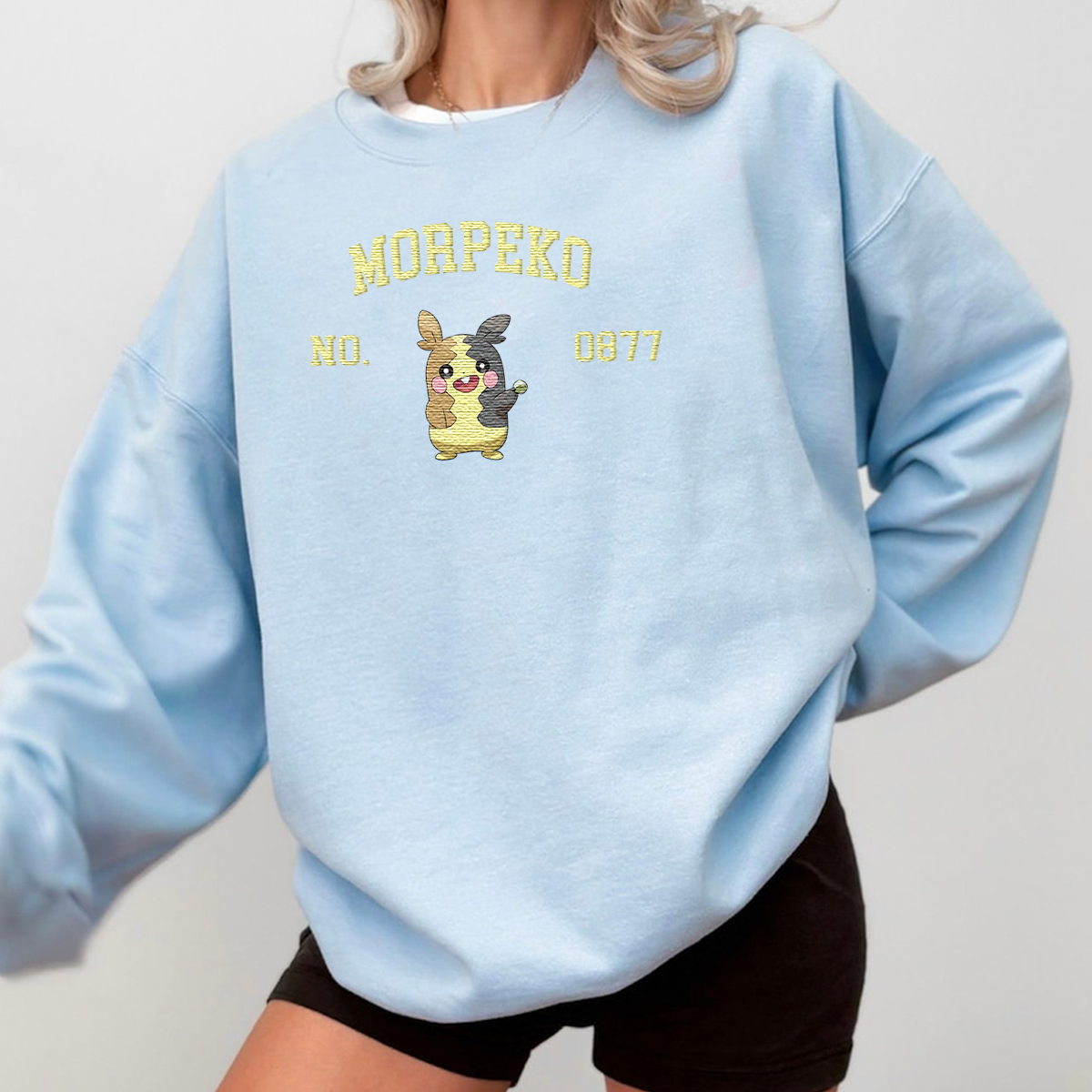 Morpeko Adorable Anime-Themed Embroidered T-Shirt,Crewneck,Hoodie-Trendy Versatile and a Thoughtful Gift for Friends,H-C-1592