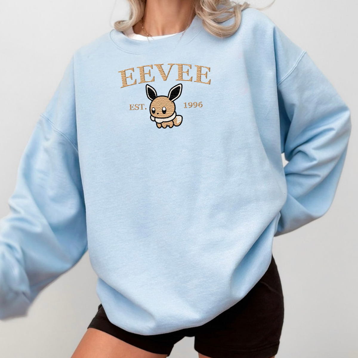 Eevee-Q. Adorable Anime-Themed Embroidered T-Shirt,Crewneck,Hoodie-Trendy Versatile and a Thoughtful Gift for Friends,H-C-919