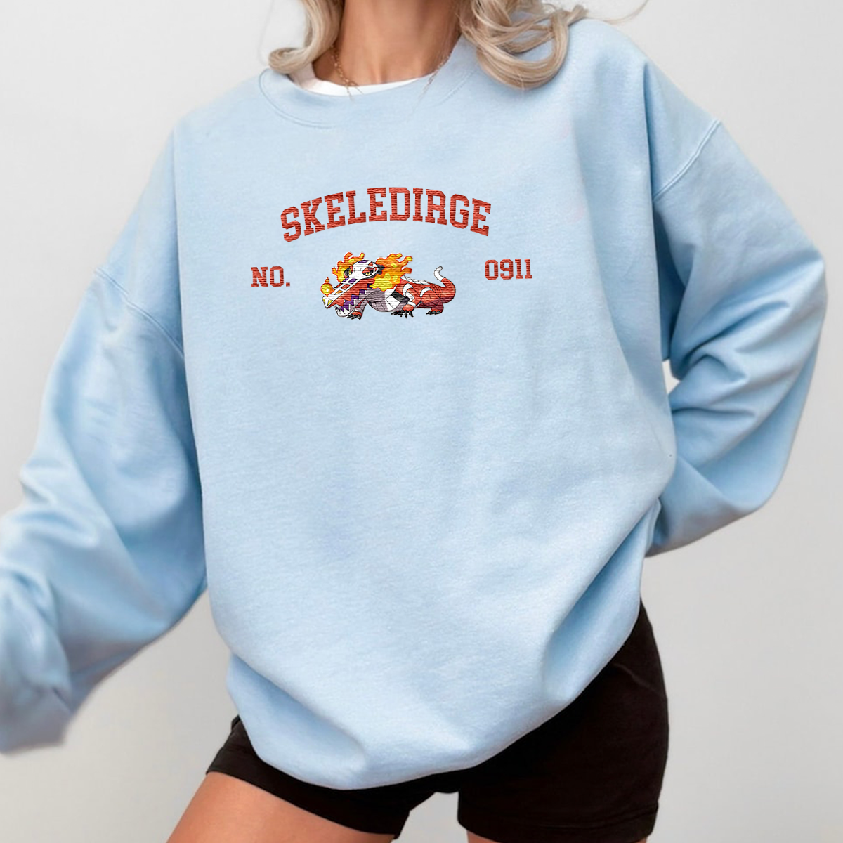 Skeledirge Adorable Anime-Themed Embroidered T-Shirt,Crewneck,Hoodie-Trendy Versatile and a Thoughtful Gift for Friends,H-C-1686