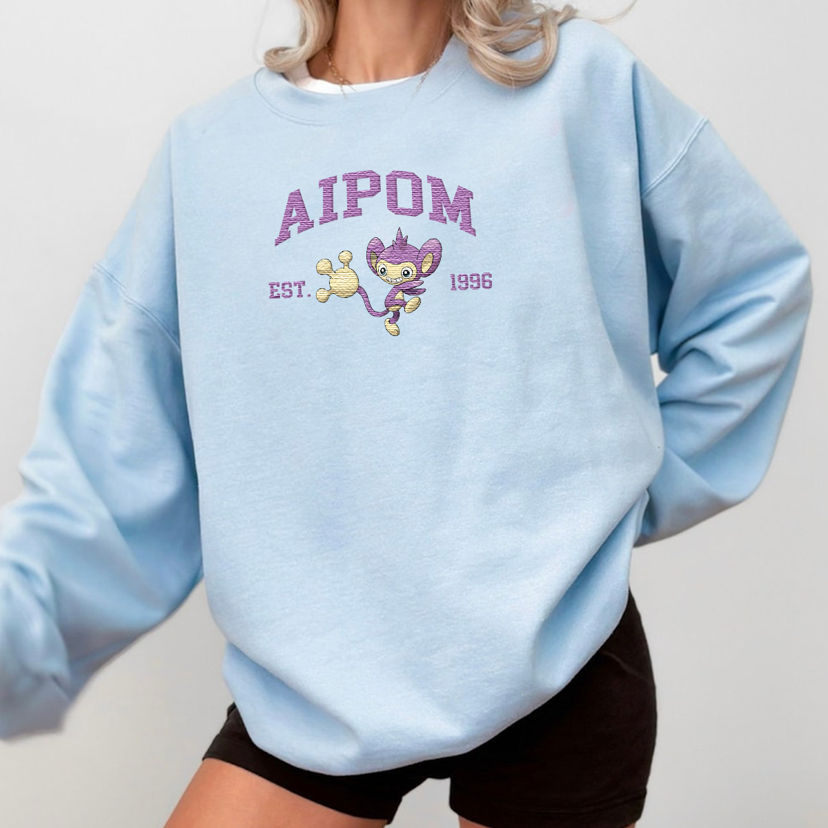 Aipom Adorable Anime-Themed Embroidered T-Shirt,Crewneck,Hoodie-Trendy Versatile and a Thoughtful Gift for Friends,H-C-1010