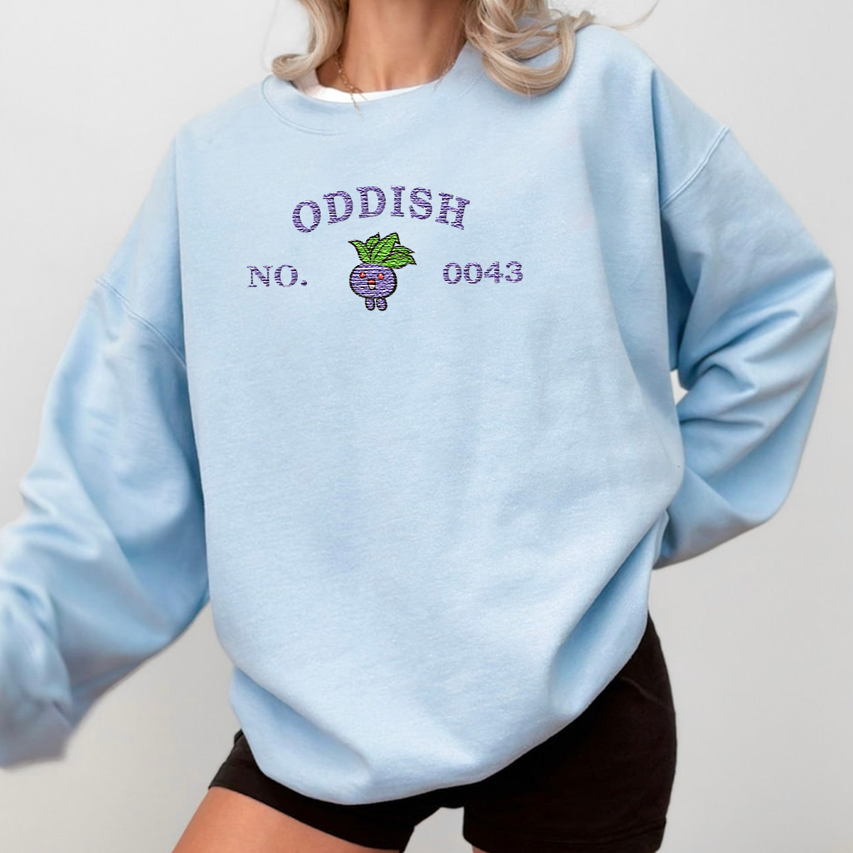 Oddish-Q.Adorable Anime-Themed Embroidered T-Shirt,Crewneck,Hoodie-Trendy Versatile and a Thoughtful Gift for Friends,H-C-1281
