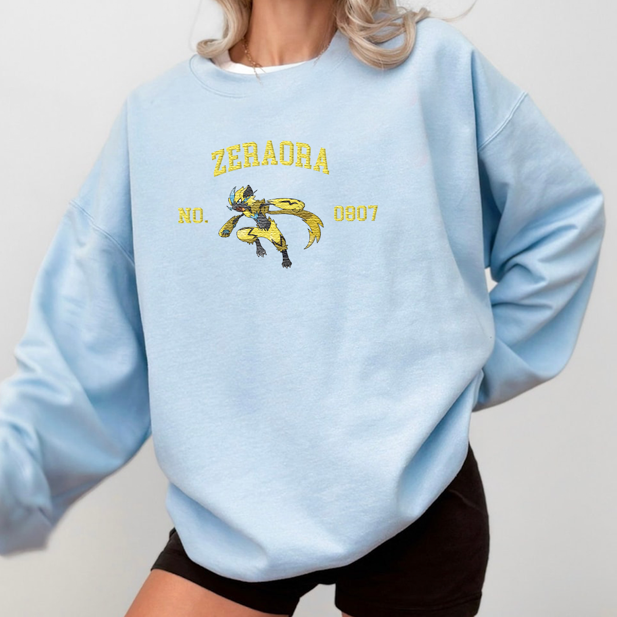 Zeraora Adorable Anime-Themed Embroidered T-Shirt,Crewneck,Hoodie-Trendy Versatile and a Thoughtful Gift for Friends,H-C-1768