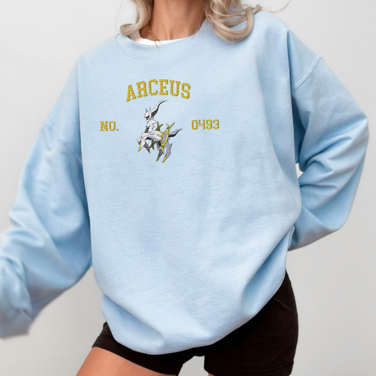 Arceus Adorable Anime-Themed Embroidered T-Shirt,Crewneck,Hoodie-Trendy Versatile and a Thoughtful Gift for Friends,H-C-1536