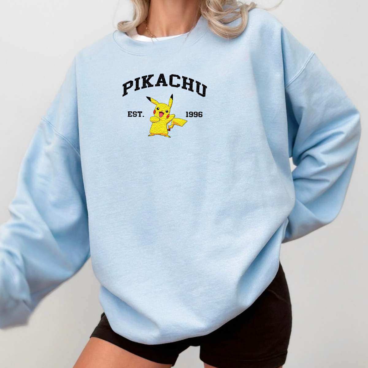 Pikachu Adorable Anime-Themed Embroidered T-Shirt,Crewneck,Hoodie-Trendy Versatile and a Thoughtful Gift for Friends,H-C-923