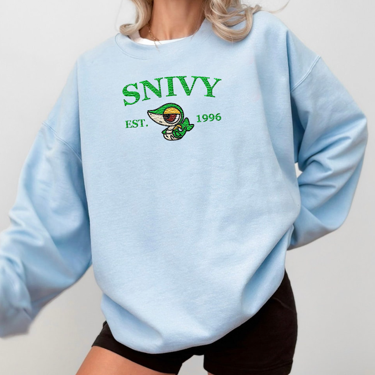 Snivy-Q. Adorable Anime-Themed Embroidered T-Shirt,Crewneck,Hoodie-Trendy Versatile and a Thoughtful Gift for Friends,H-C-943