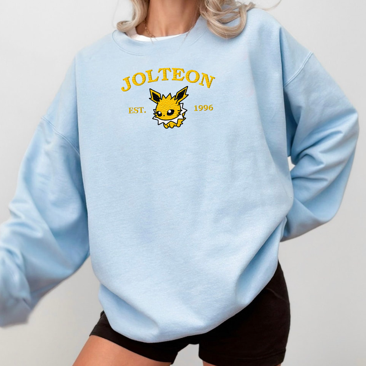 Jolteon-Q. Adorable Anime-Themed Embroidered T-Shirt,Crewneck,Hoodie-Trendy Versatile and a Thoughtful Gift for Friends,H-C-920