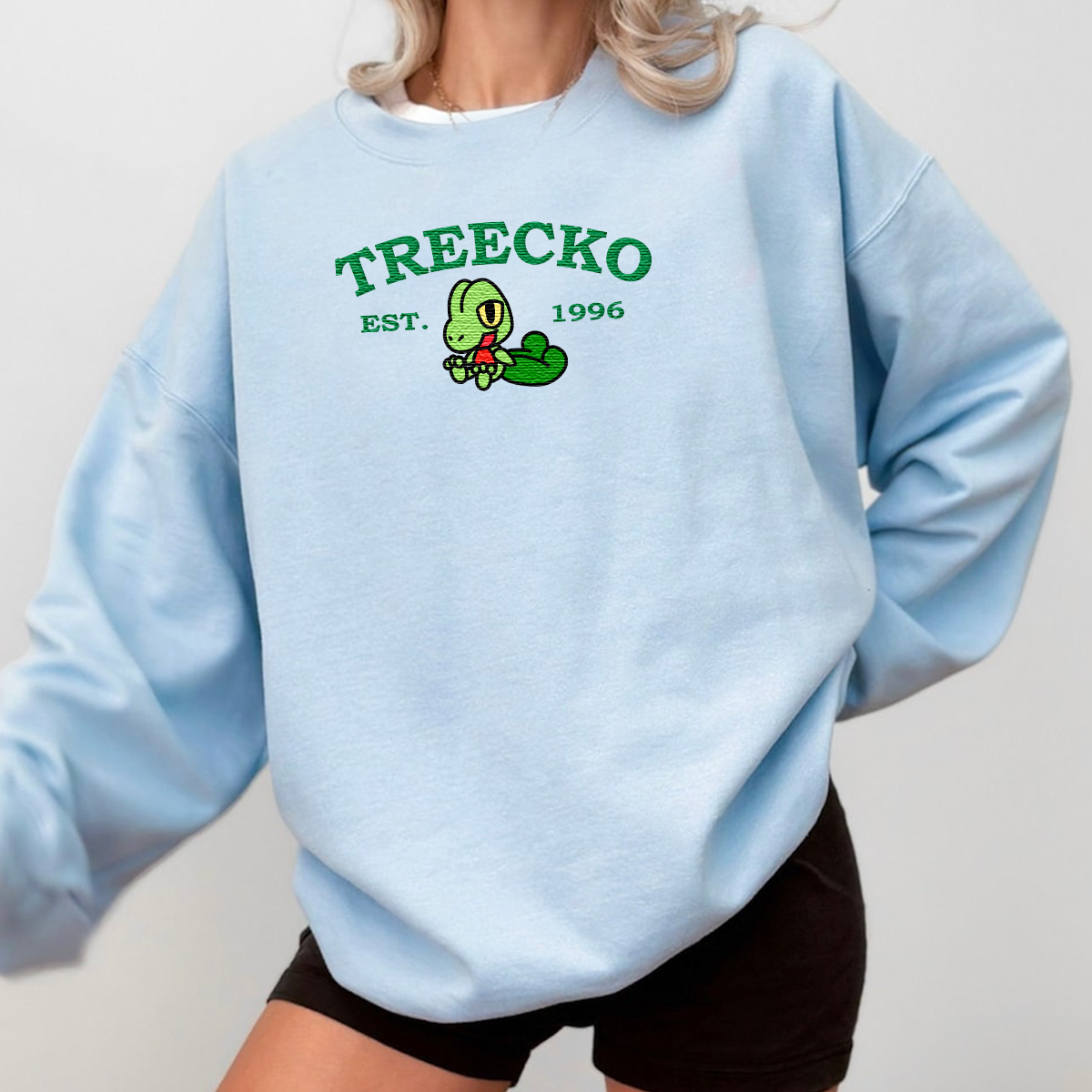 Treecko-Q. Adorable Anime-Themed Embroidered T-Shirt,Crewneck,Hoodie-Trendy Versatile and a Thoughtful Gift for Friends,H-C-945