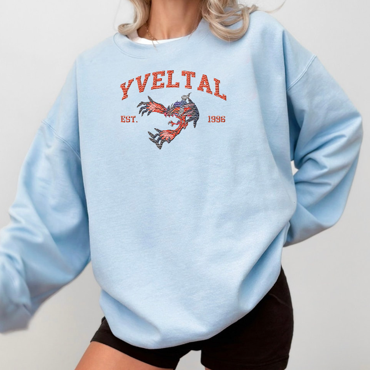Yveltal Adorable Anime-Themed Embroidered T-Shirt,Crewneck,Hoodie-Trendy Versatile and a Thoughtful Gift for Friends,H-C-1007