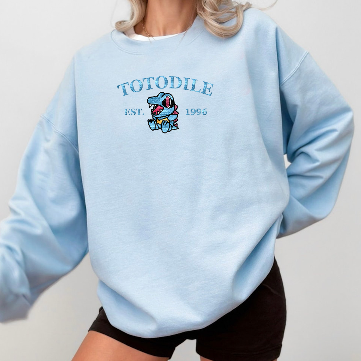 Totodile-Q. Anime Characters Embroidered Unisex T-Shirt,Crewneck,Hoodie For Gift,H-C-952