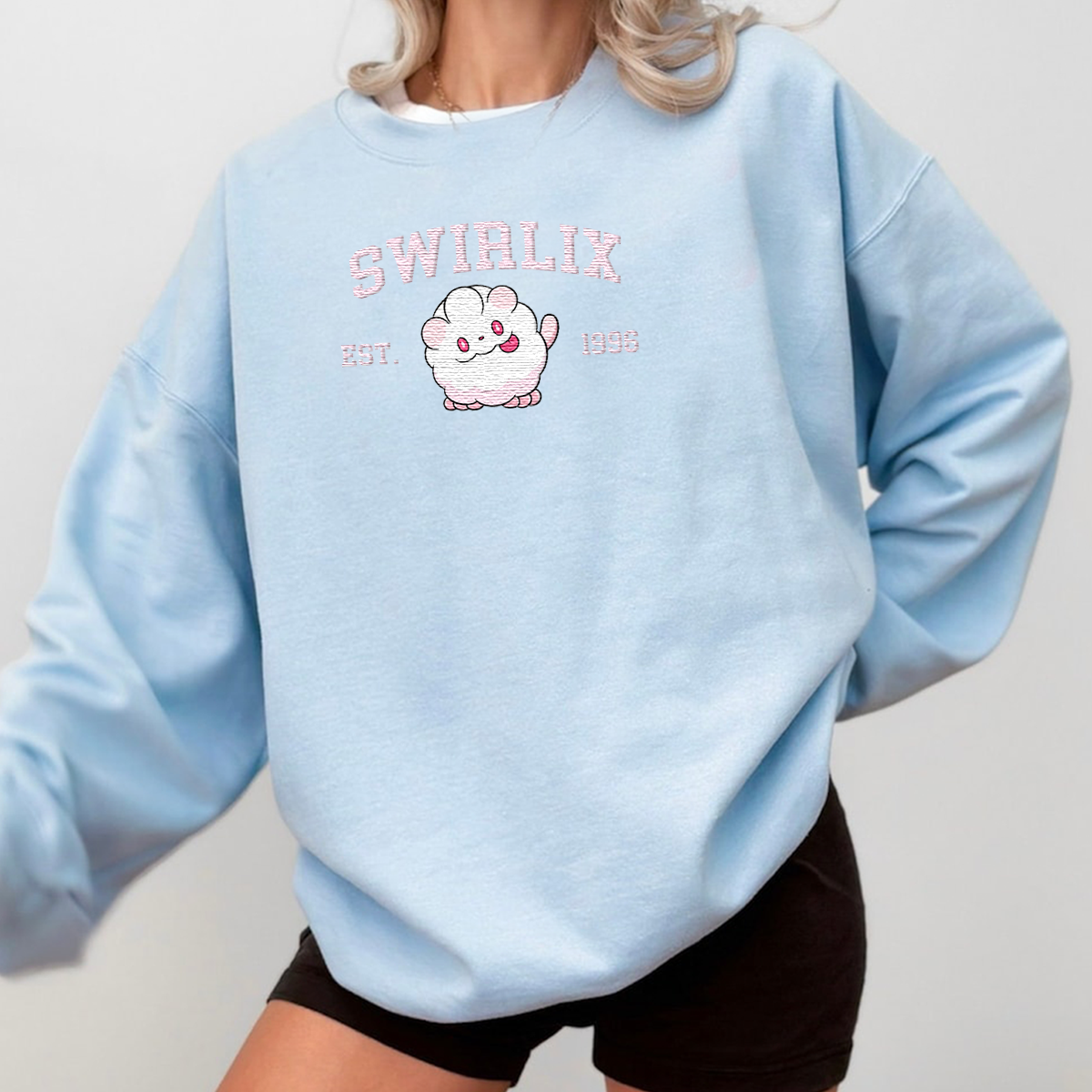 Swirlix Adorable Anime-Themed Embroidered T-Shirt,Crewneck,Hoodie-Trendy Versatile and a Thoughtful Gift for Friends,H-C-1167