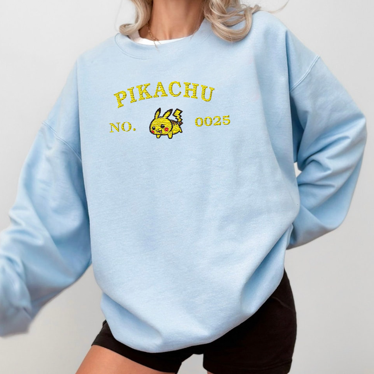 Pikachu-Q. Anime Characters Embroidered Unisex T-Shirt,Crewneck,Hoodie For Gift,H-C-1236