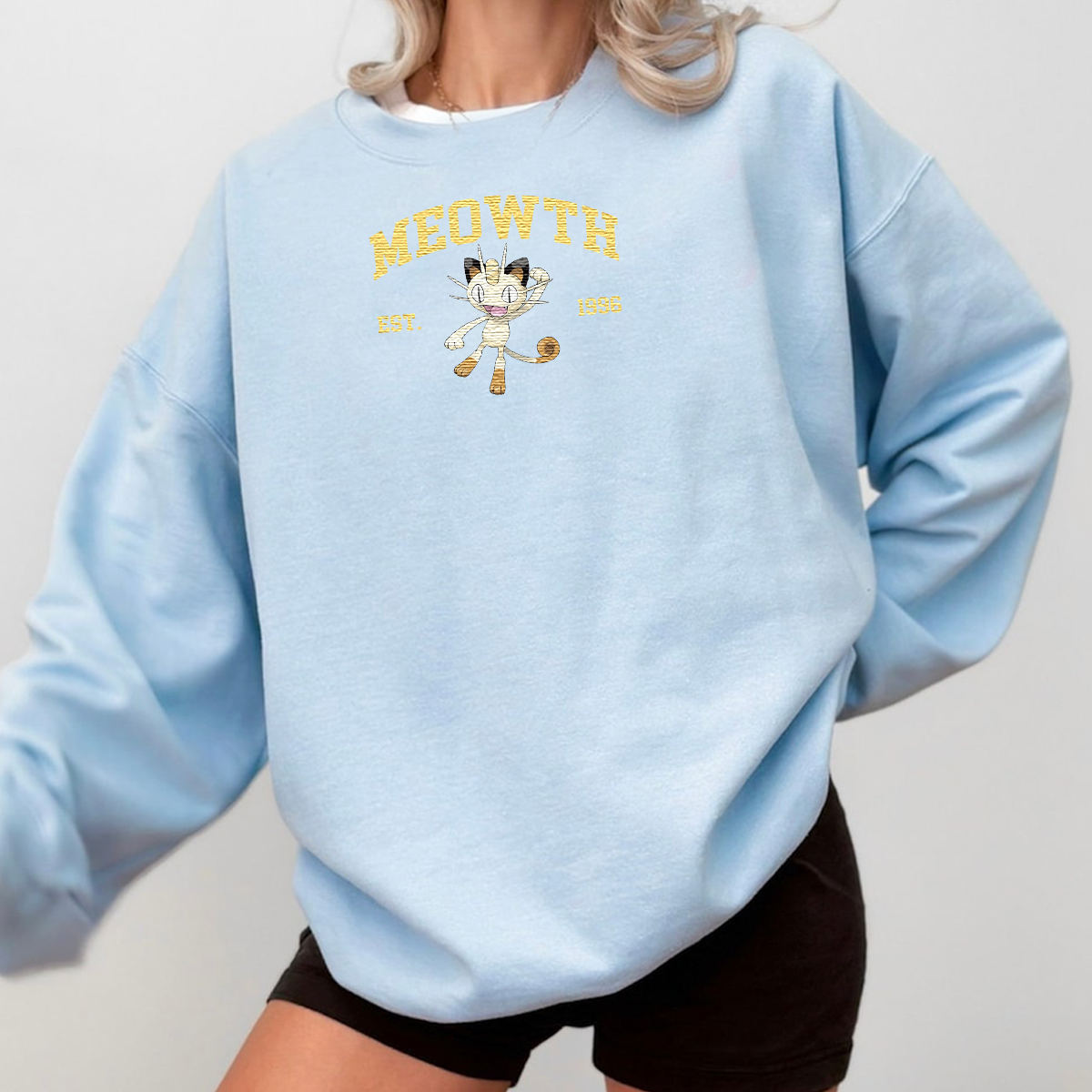 Meowth Adorable Anime-Themed Embroidered T-Shirt,Crewneck,Hoodie-Trendy Versatile and a Thoughtful Gift for Friends,H-C-856
