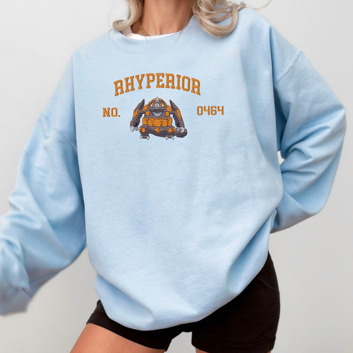 Rhyperior Adorable Anime-Themed Embroidered T-Shirt,Crewneck,Hoodie-Trendy Versatile and a Thoughtful Gift for Friends,H-C-1559