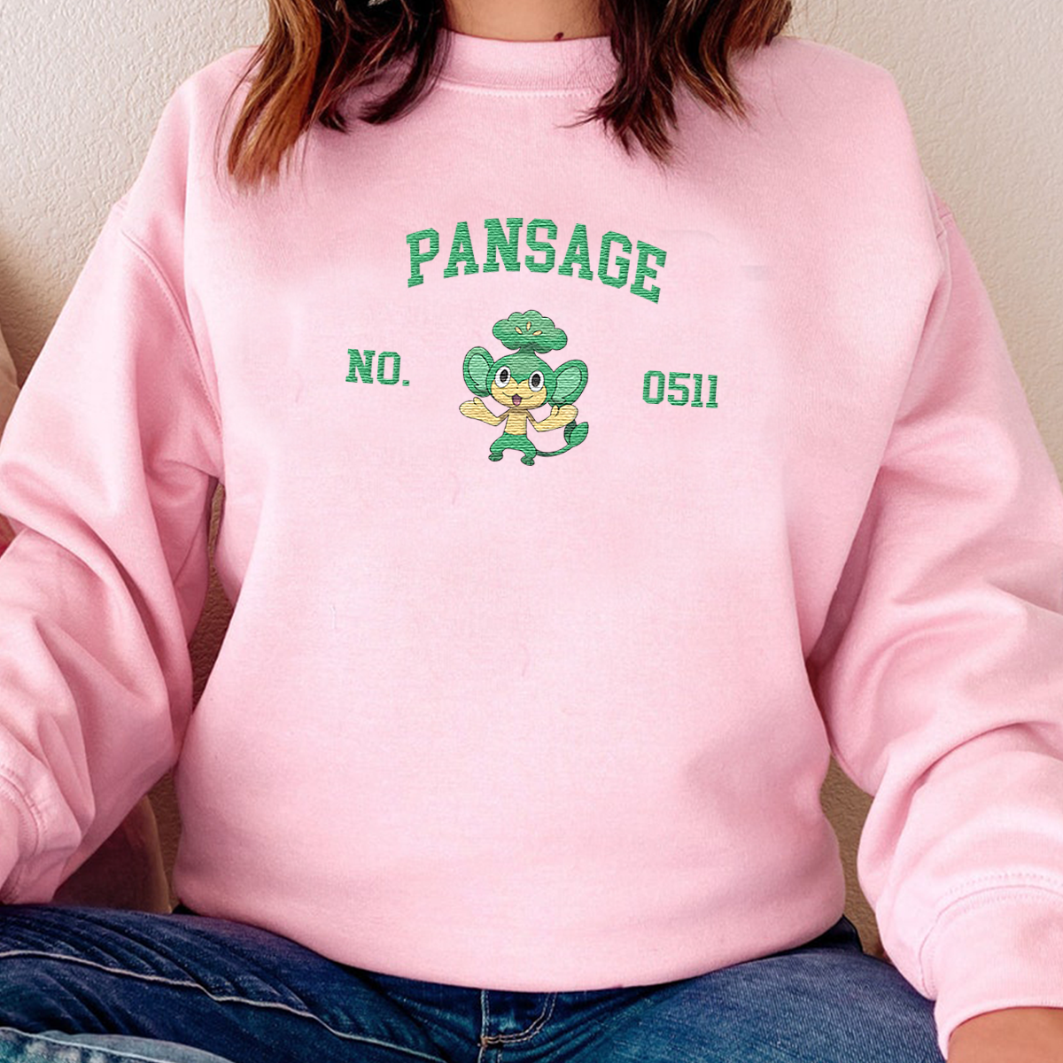 Pansage Adorable Anime-Themed Embroidered T-Shirt,Crewneck,Hoodie-Trendy Versatile and a Thoughtful Gift for Friends,H-C-1645