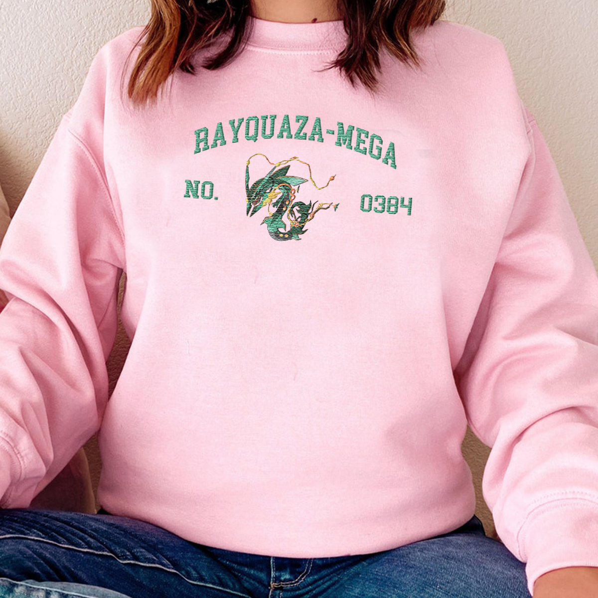 Rayquaza-Mega Adorable Anime-Themed Embroidered T-Shirt,Crewneck,Hoodie-Trendy Versatile and a Thoughtful Gift for Friends,H-C-1515