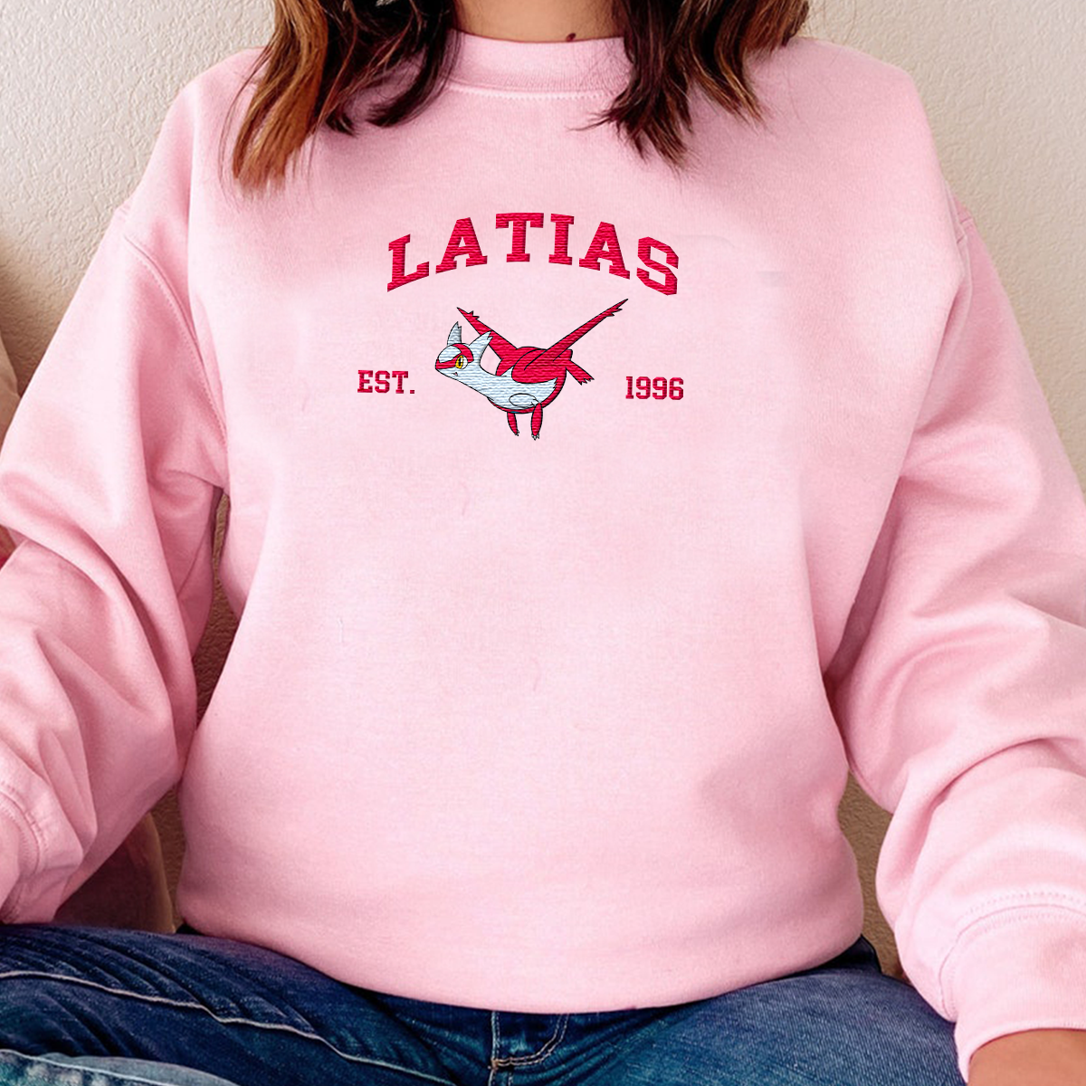 Latias Adorable Anime-Themed Embroidered T-Shirt,Crewneck,Hoodie-Trendy Versatile and a Thoughtful Gift for Friends,H-C-1072
