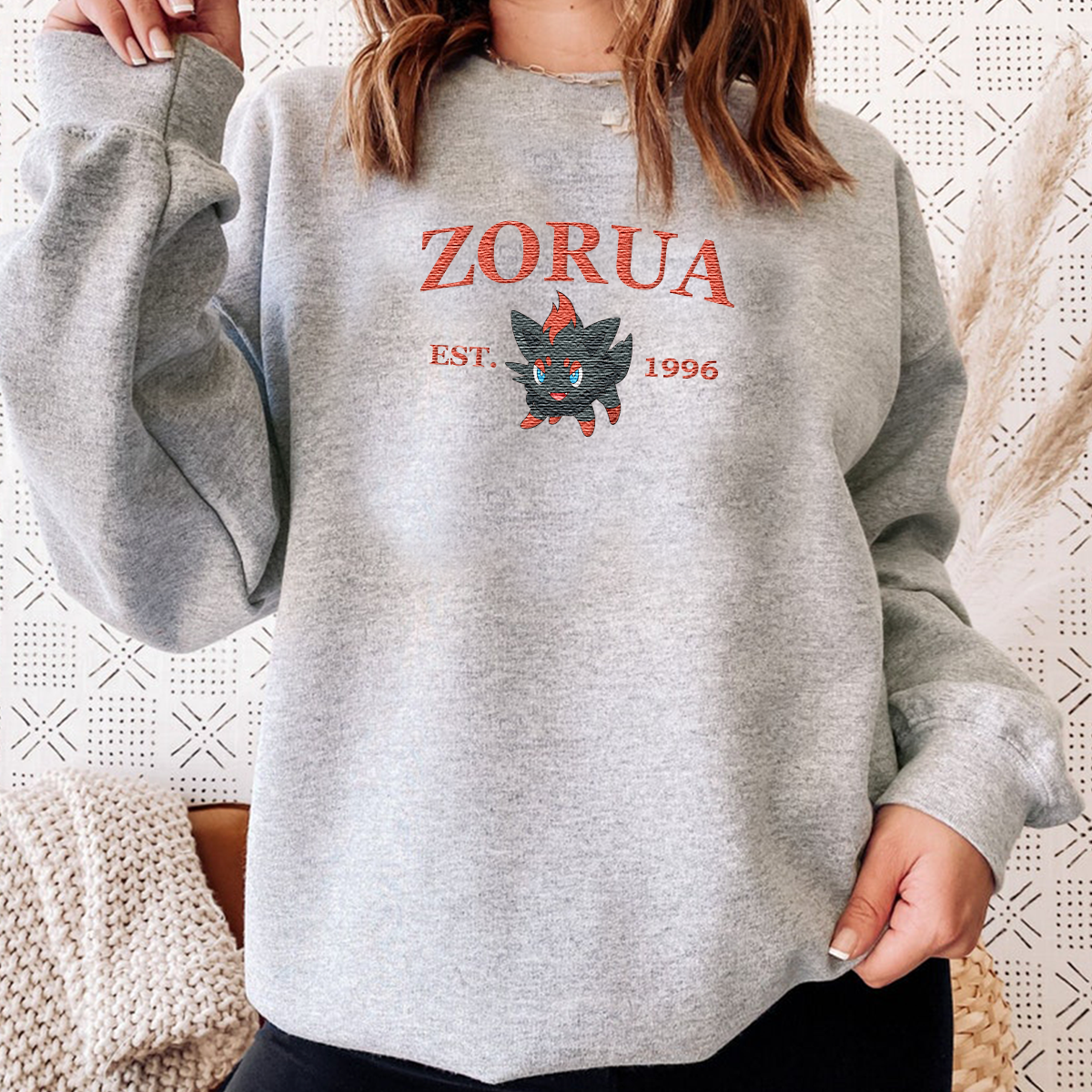 Zorua Adorable Anime-Themed Embroidered T-Shirt,Crewneck,Hoodie-Trendy Versatile and a Thoughtful Gift for Friends,H-C-936