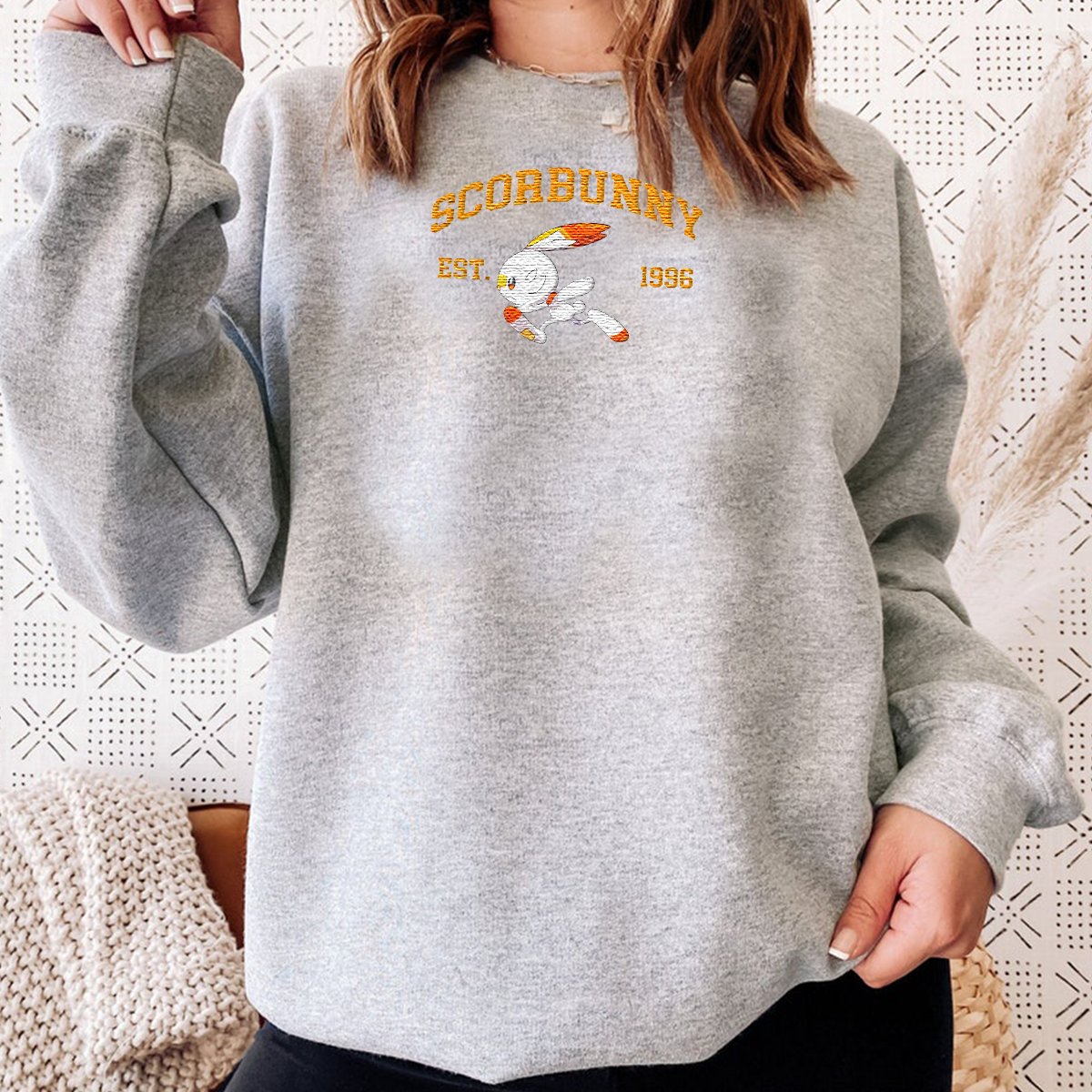 Scorbunny Adorable Anime-Themed Embroidered T-Shirt,Crewneck,Hoodie-Trendy Versatile and a Thoughtful Gift for Friends,H-C-844
