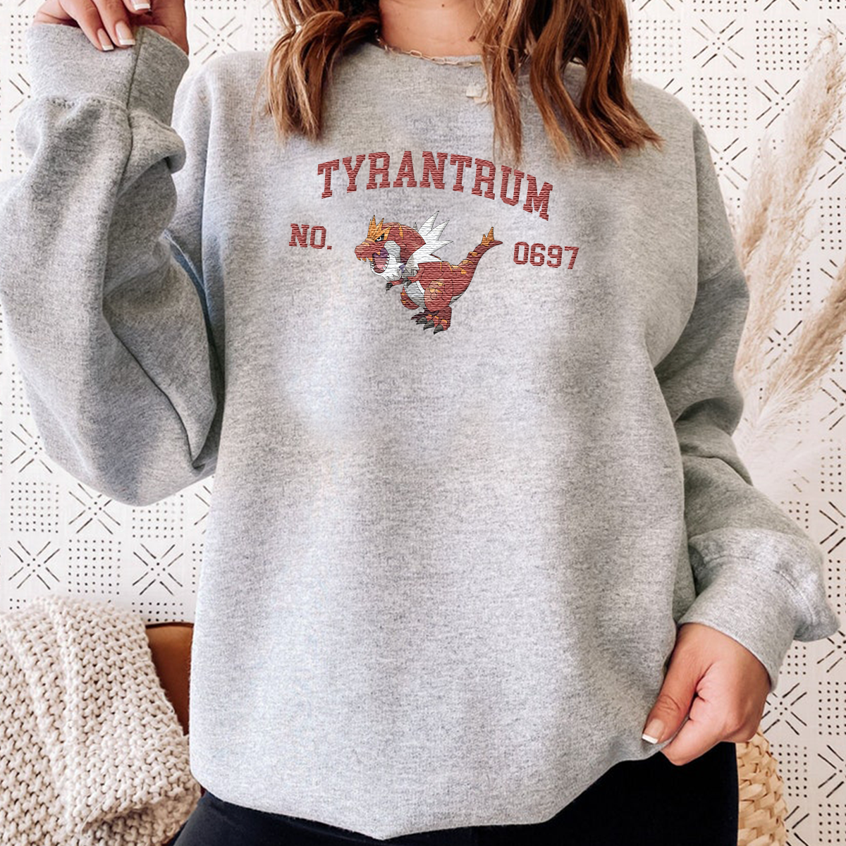 Tyrantrum Adorable Anime-Themed Embroidered T-Shirt,Crewneck,Hoodie-Trendy Versatile and a Thoughtful Gift for Friends,H-C-1566