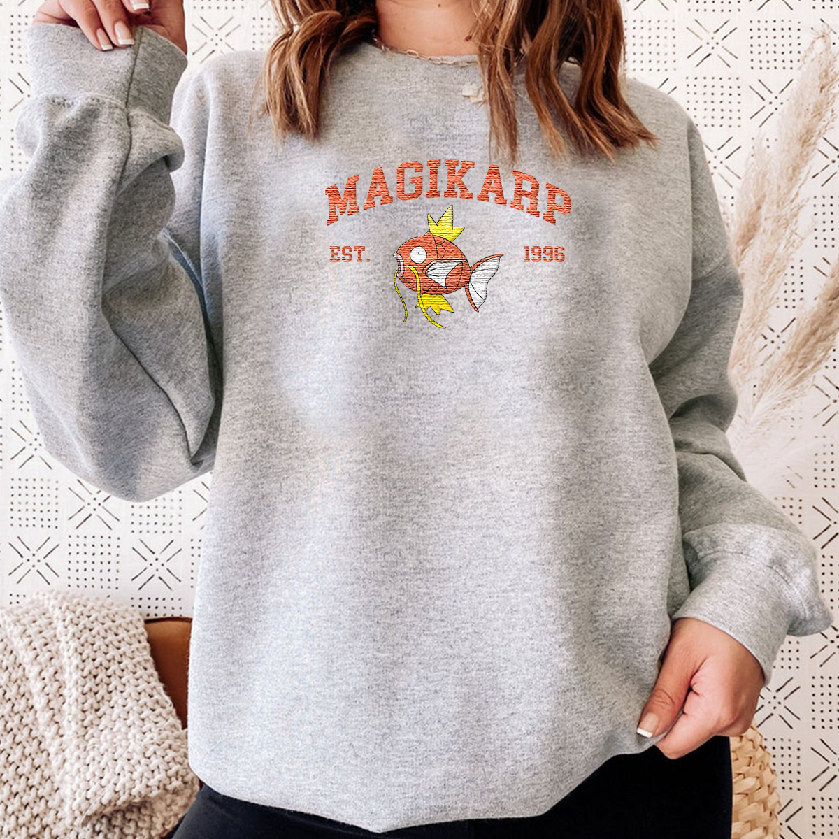 Magikarp Adorable Anime-Themed Embroidered T-Shirt,Crewneck,Hoodie-Trendy Versatile and a Thoughtful Gift for Friends,H-C-898