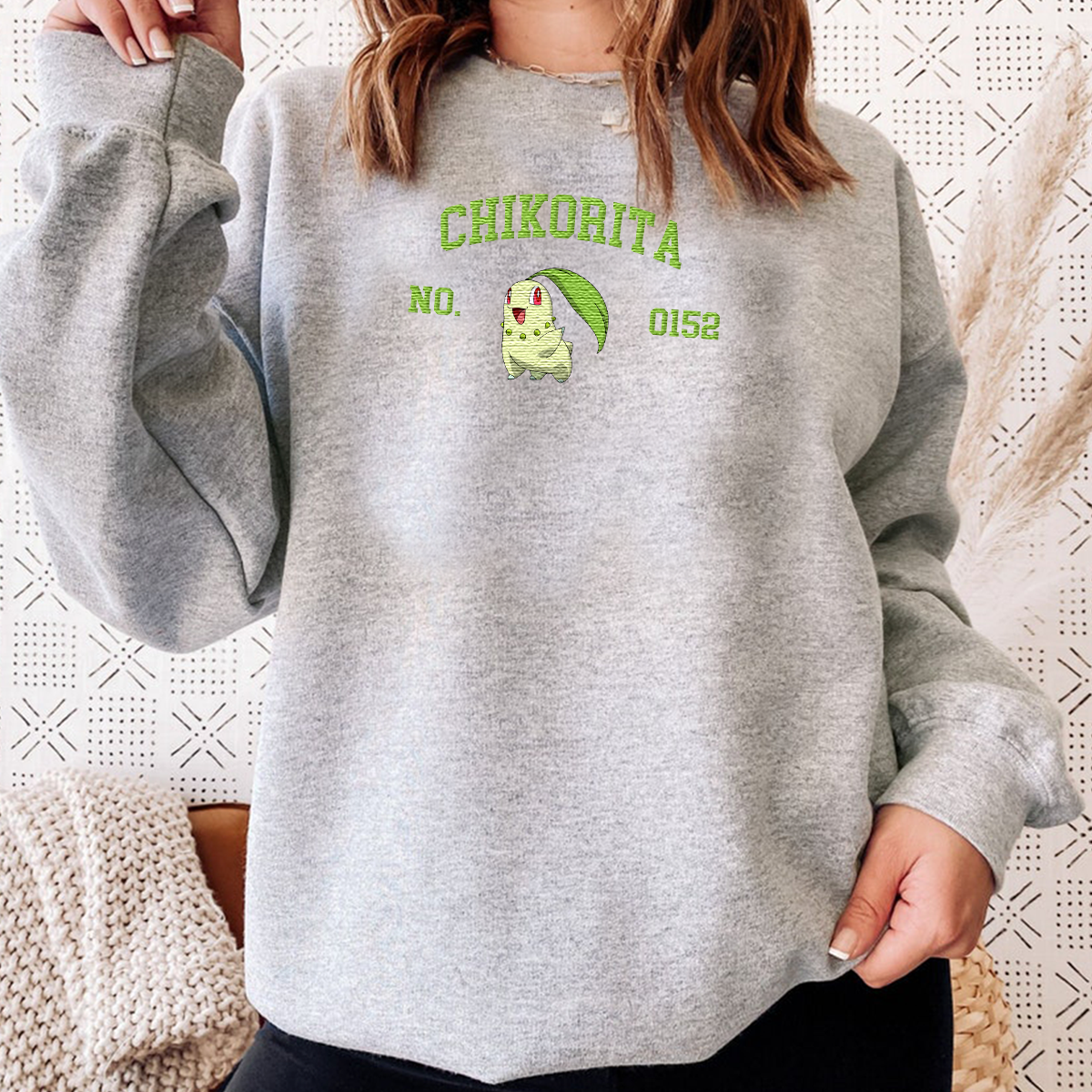 Chikorita Anime Characters Embroidered Unisex T-Shirt,Crewneck,Hoodie For Gift,H-C-1422