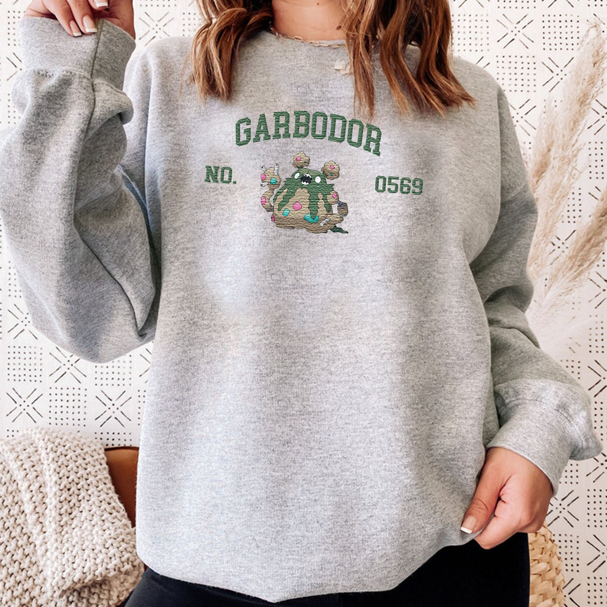 Garbodor Adorable Anime-Themed Embroidered T-Shirt,Crewneck,Hoodie-Trendy Versatile and a Thoughtful Gift for Friends,H-C-1551