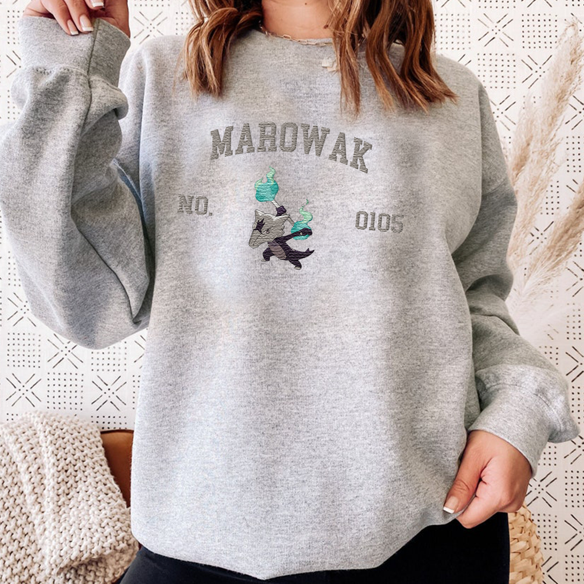 Marowak Adorable Anime-Themed Embroidered T-Shirt,Crewneck,Hoodie-Trendy Versatile and a Thoughtful Gift for Friends,H-C-1631