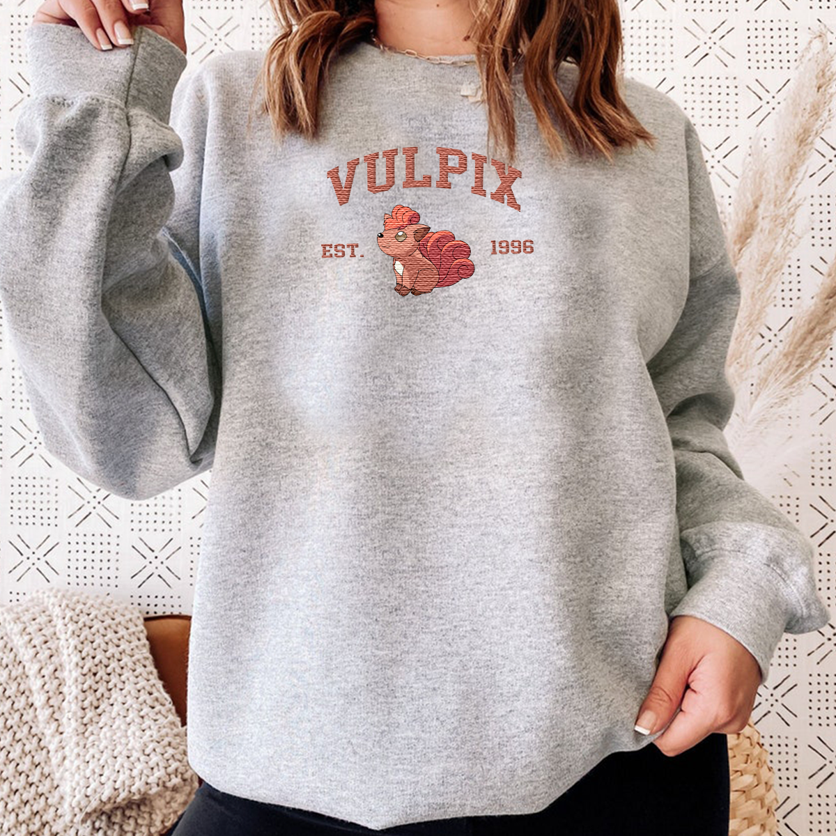 Vulpix Adorable Anime-Themed Embroidered T-Shirt,Crewneck,Hoodie-Trendy Versatile and a Thoughtful Gift for Friends,H-C-1094
