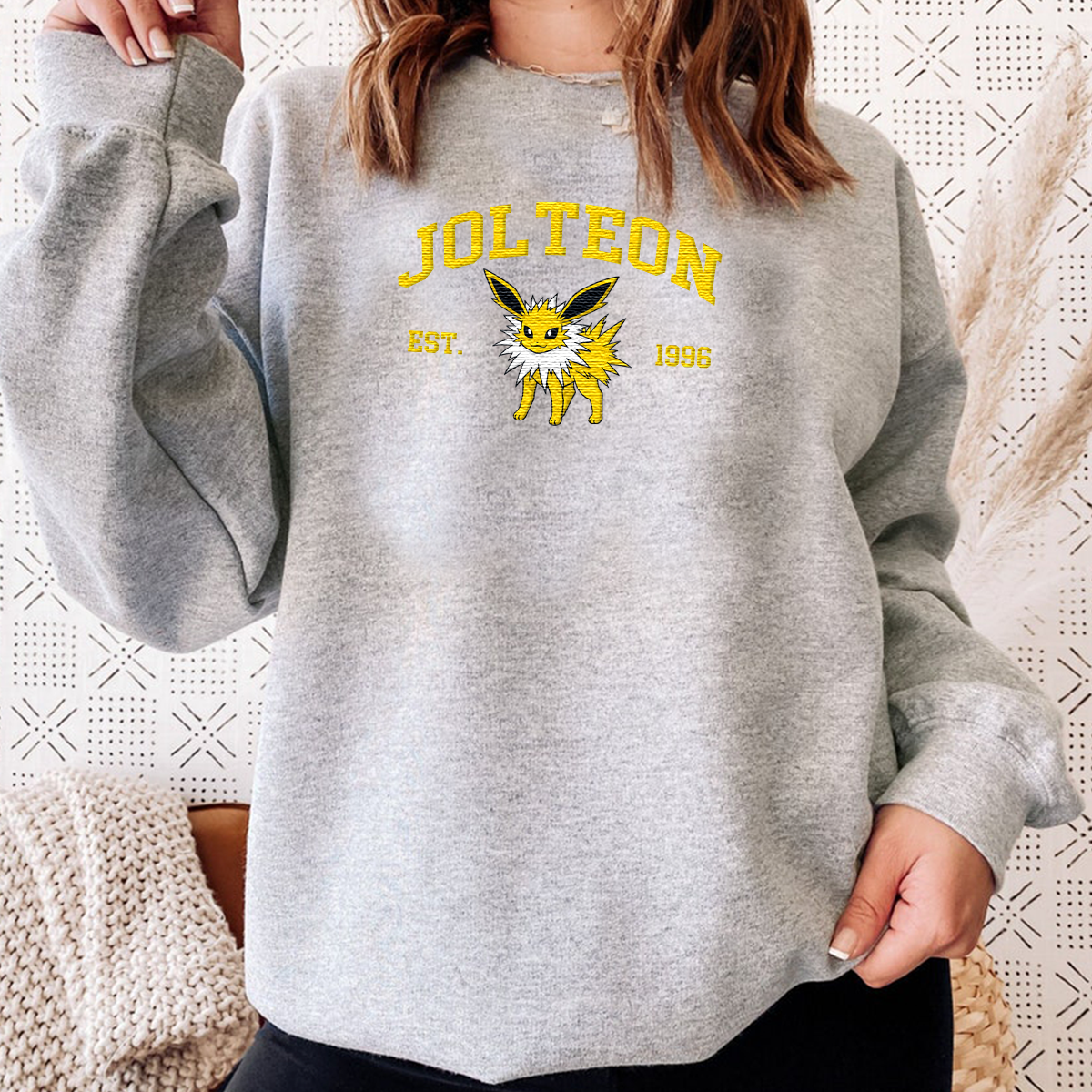 Jolteon Adorable Anime-Themed Embroidered T-Shirt,Crewneck,Hoodie-Trendy Versatile and a Thoughtful Gift for Friends,H-C-1022
