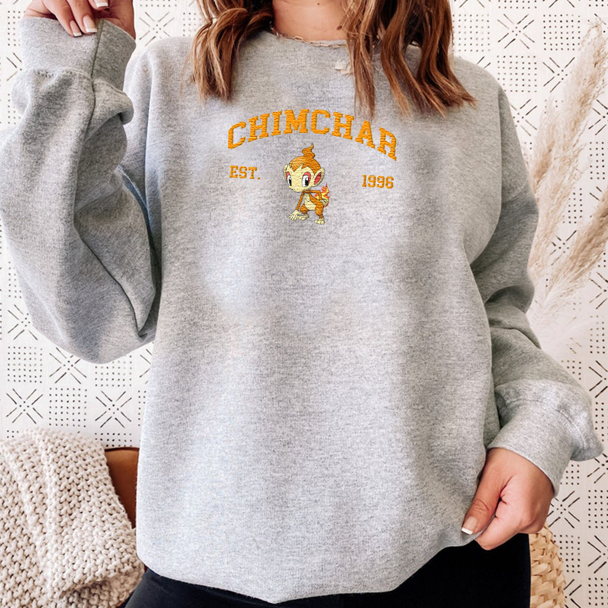 Chimchar Adorable Anime-Themed Embroidered T-Shirt,Crewneck,Hoodie-Trendy Versatile and a Thoughtful Gift for Friends,H-C-820