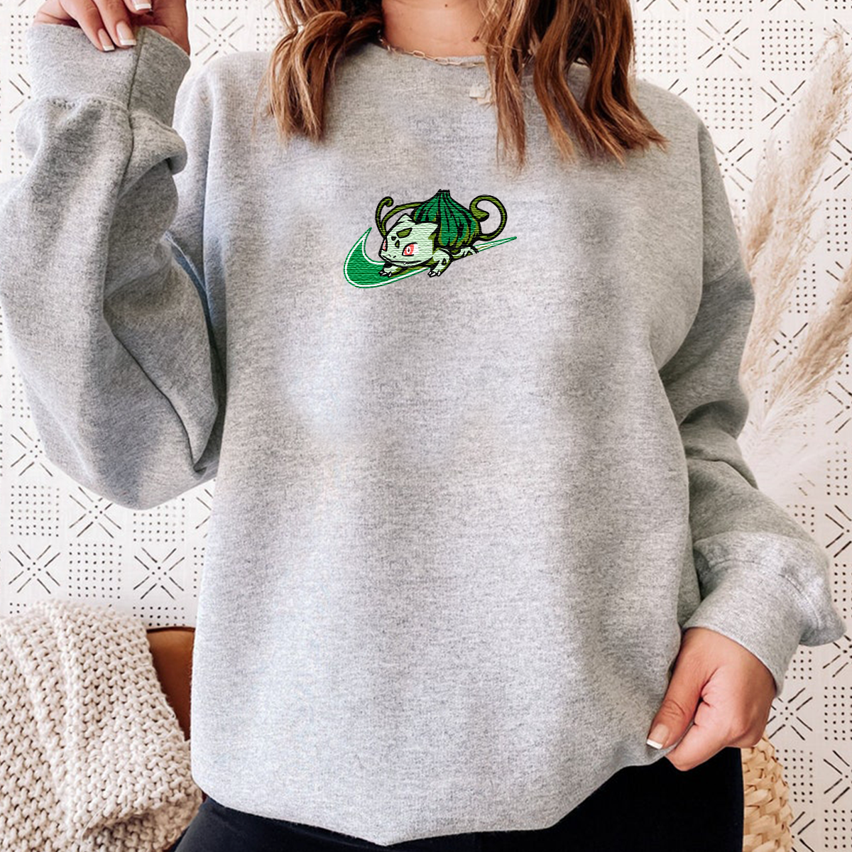 Bulbasaur Embroidered Unisex T-Shirt,Crewneck,Hoodie,Custom Cufflinks For Gift,H-C-1144