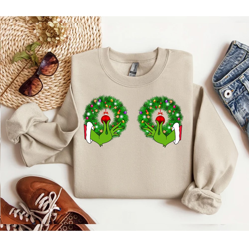 Christmas Wreaths Boobs Grinch T-Shirt,Crewneck,Hoodie,TS-C-259