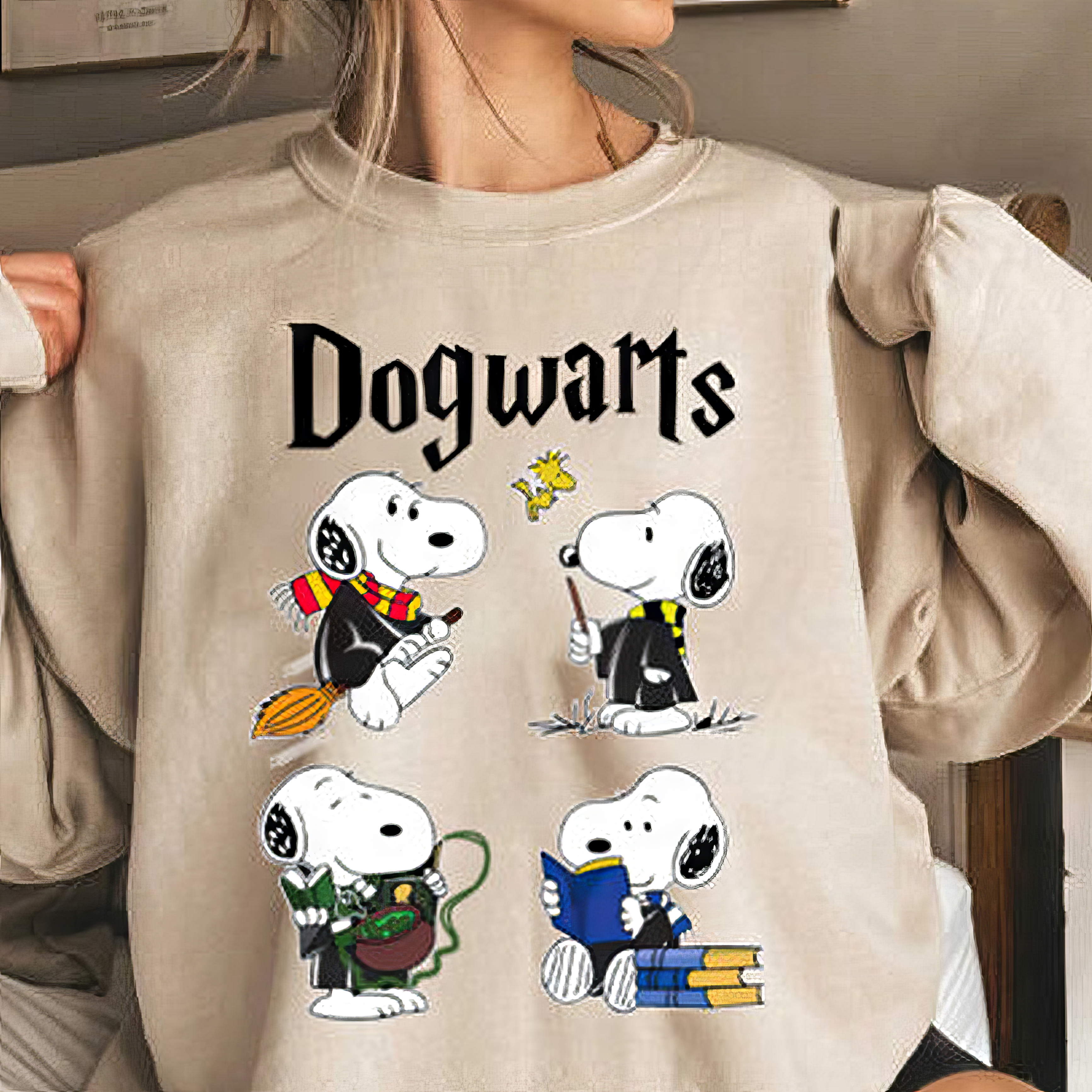 T-shirt à capuche Snoopy de Harry Potter Dogwarts, col ras du cou, HC-110