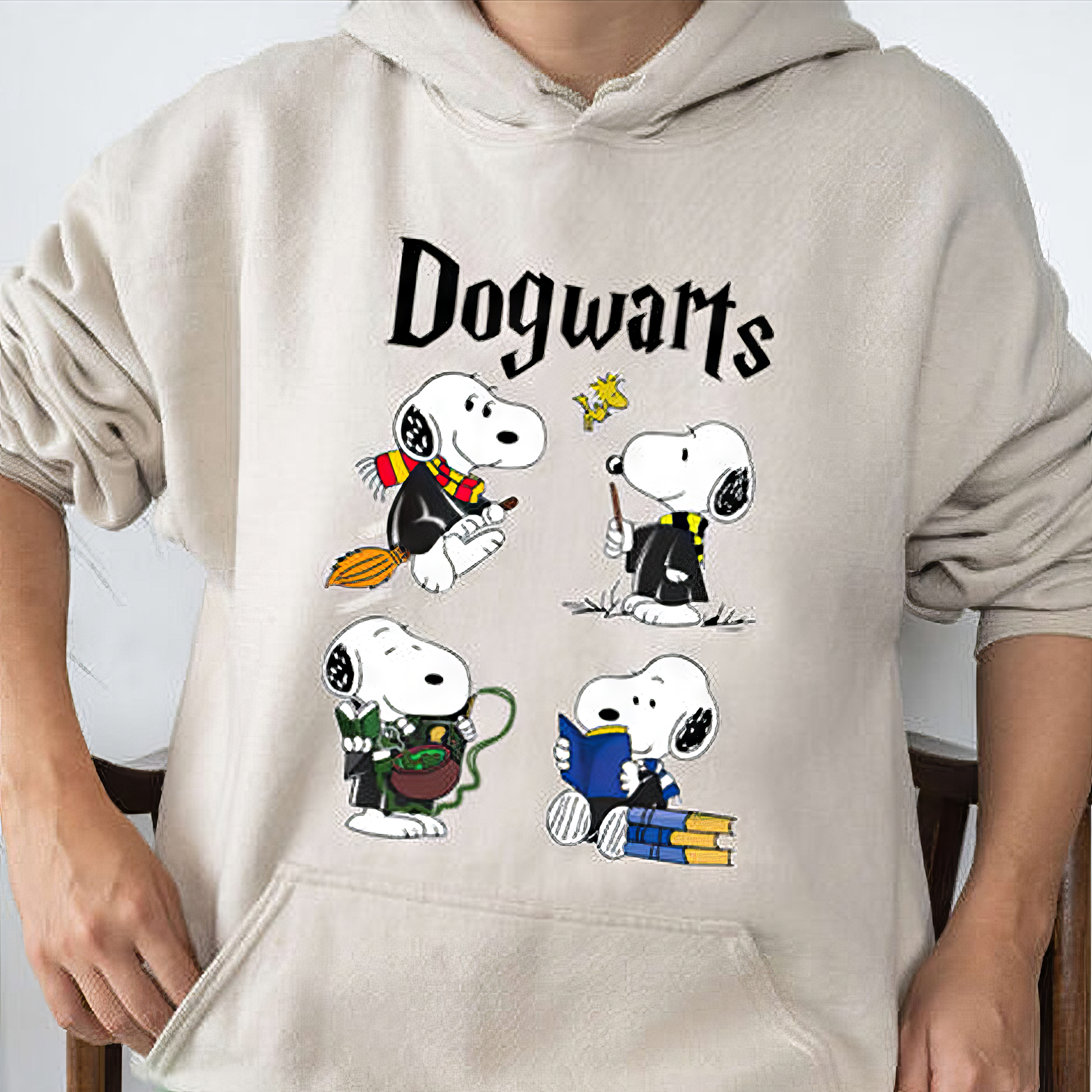 T-shirt à capuche Snoopy de Harry Potter Dogwarts, col ras du cou, HC-110