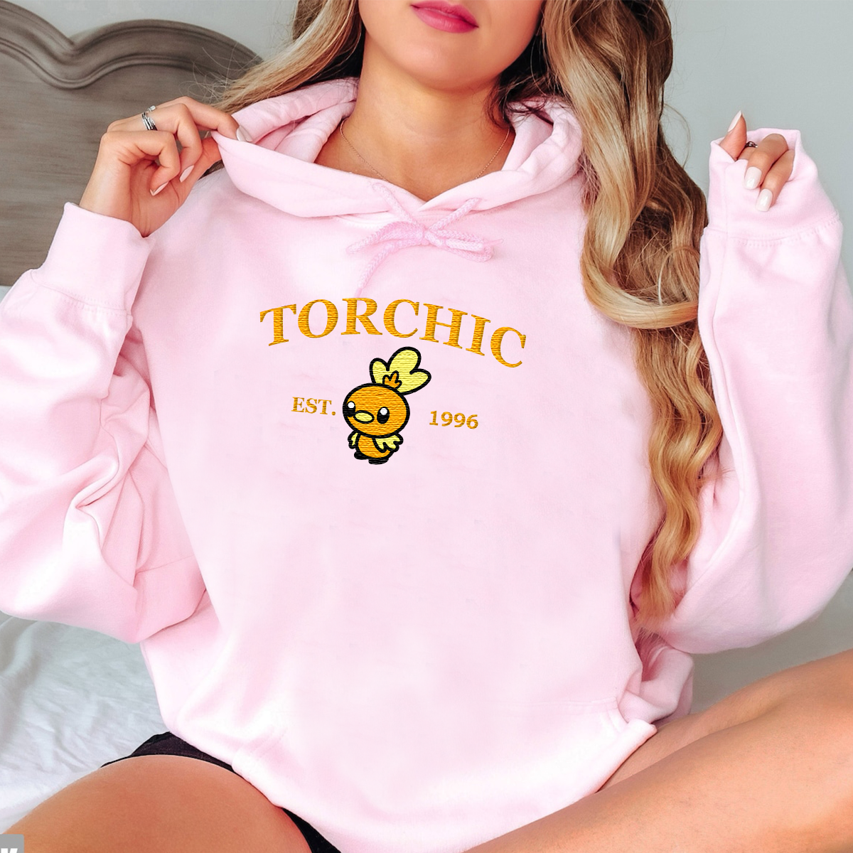 Torchic-Q. Adorable Anime-Themed Embroidered T-Shirt,Crewneck,Hoodie-Trendy Versatile and a Thoughtful Gift for Friends,H-C-930
