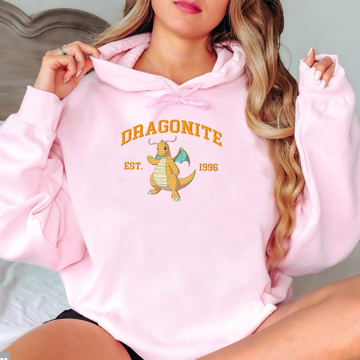 Dragonite Adorable Anime-Themed Embroidered T-Shirt,Crewneck,Hoodie-Trendy Versatile and a Thoughtful Gift for Friends,H-C-832