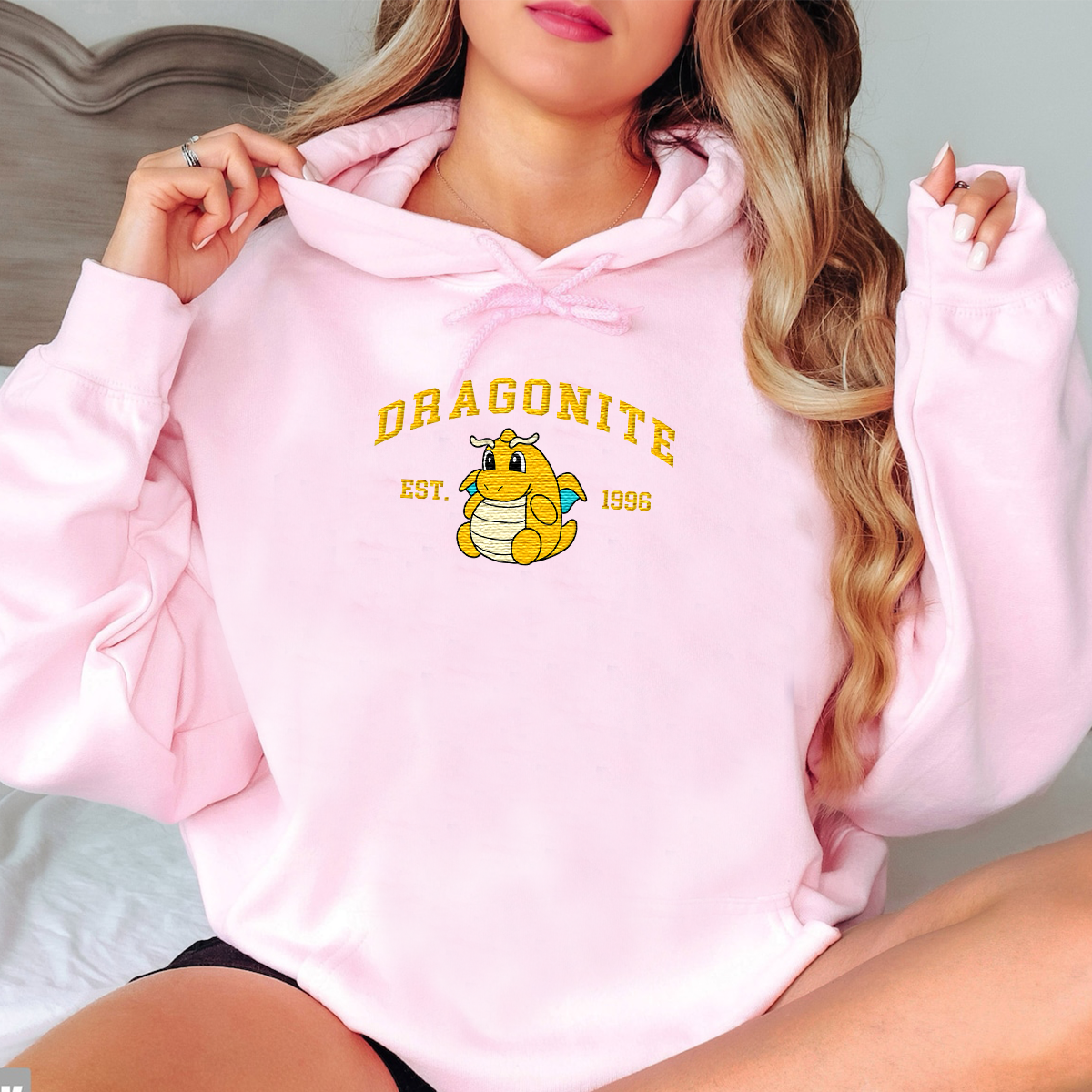 Dragonite-Q. Adorable Anime-Themed Embroidered T-Shirt,Crewneck,Hoodie-Trendy Versatile and a Thoughtful Gift for Friends,H-C-918