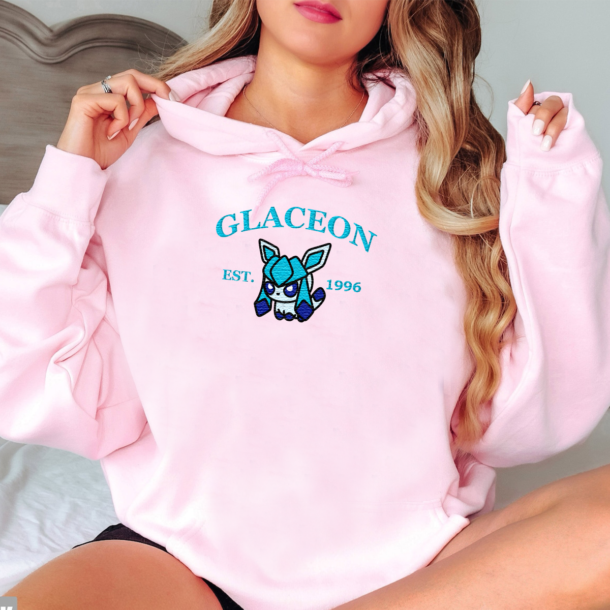 Glaceon-Q. Adorable Anime-Themed Embroidered T-Shirt,Crewneck,Hoodie-Trendy Versatile and a Thoughtful Gift for Friends,H-C-916