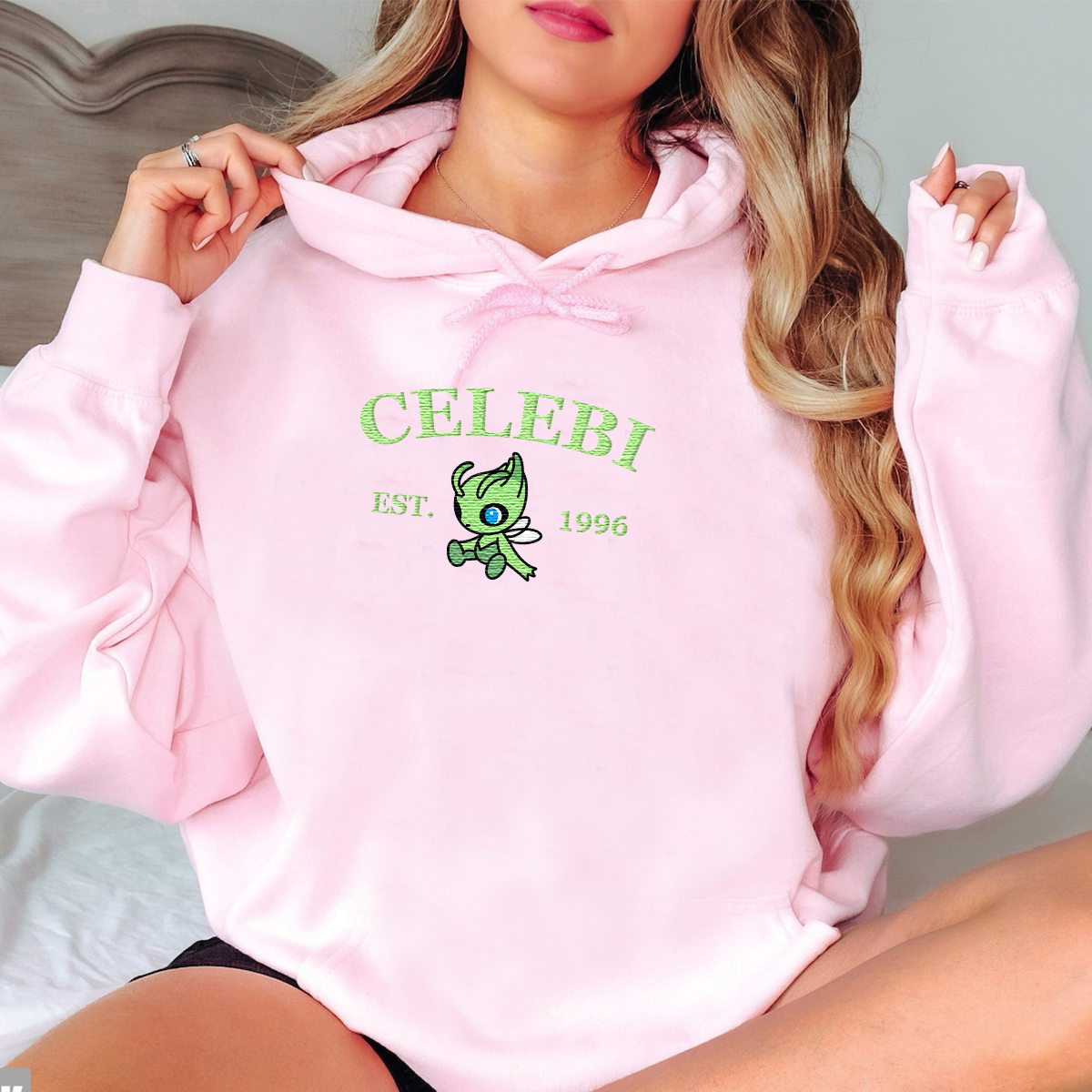 Celebi Adorable Anime-Themed Embroidered T-Shirt,Crewneck,Hoodie-Trendy Versatile and a Thoughtful Gift for Friends,H-C-950