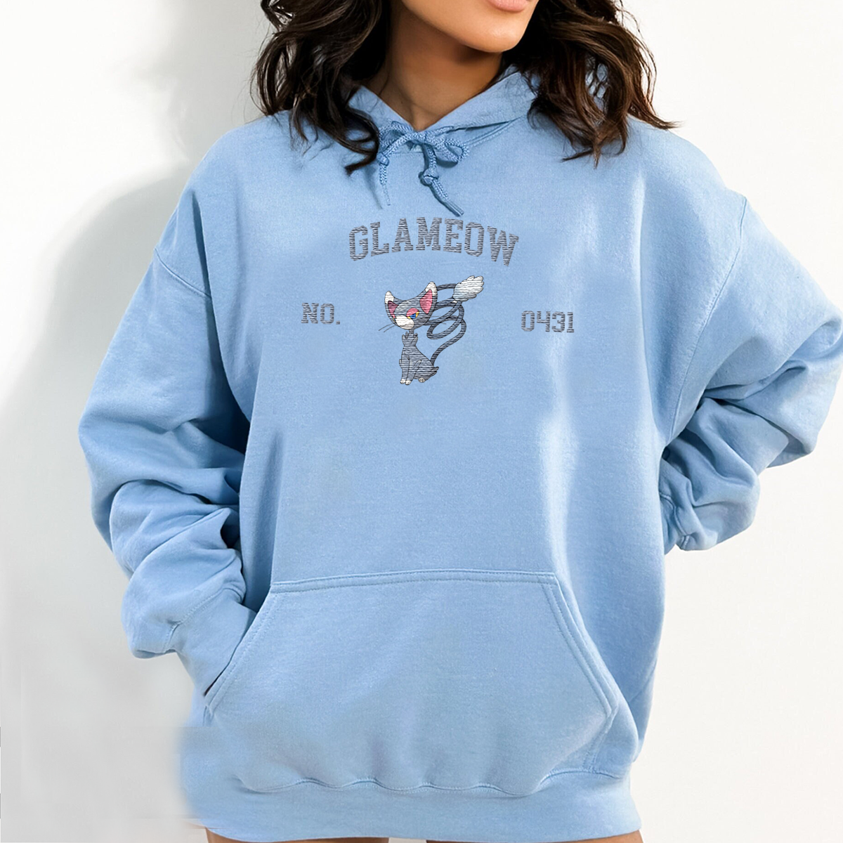 Glameow Adorable Anime-Themed Embroidered T-Shirt,Crewneck,Hoodie-Trendy Versatile and a Thoughtful Gift for Friends,H-C-1714