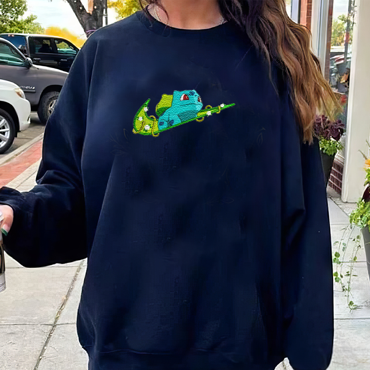 Bulbasaur Adorable Anime-Themed Embroidered T-Shirt,Crewneck,Hoodie-Trendy Versatile and a Thoughtful Gift for Friends,H-C-1284