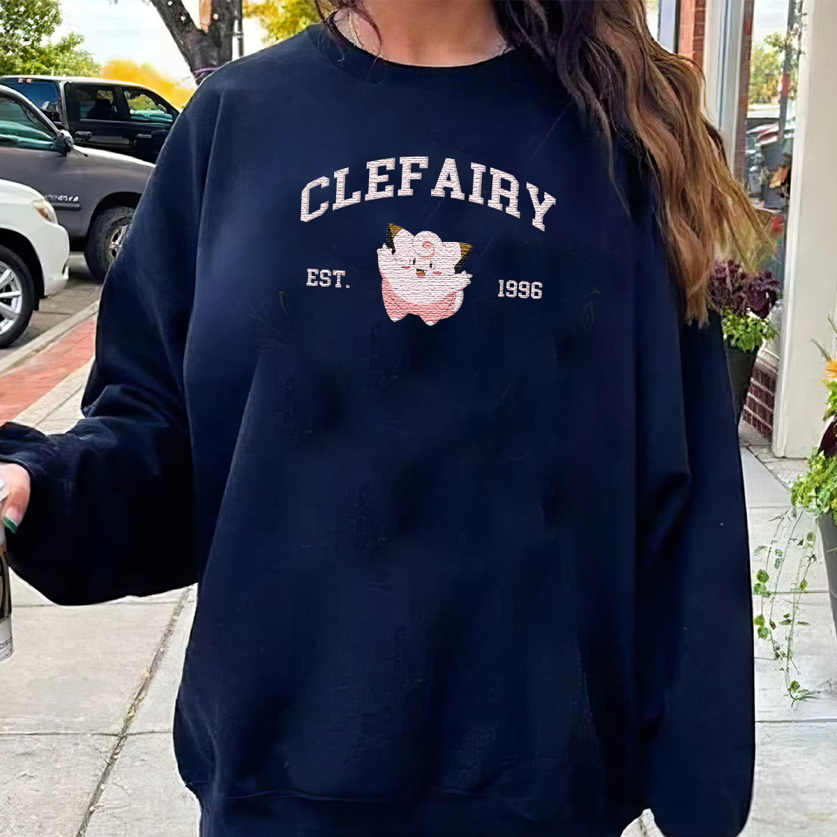 Clefairy Adorable Anime-Themed Embroidered T-Shirt,Crewneck,Hoodie-Trendy Versatile and a Thoughtful Gift for Friends,H-C-1070