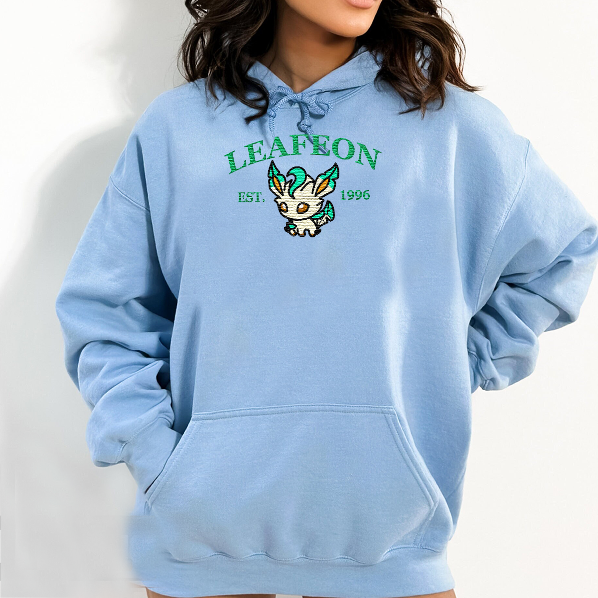 Leafeon-Q. Adorable Anime-Themed Embroidered T-Shirt,Crewneck,Hoodie-Trendy Versatile and a Thoughtful Gift for Friends,H-C-915