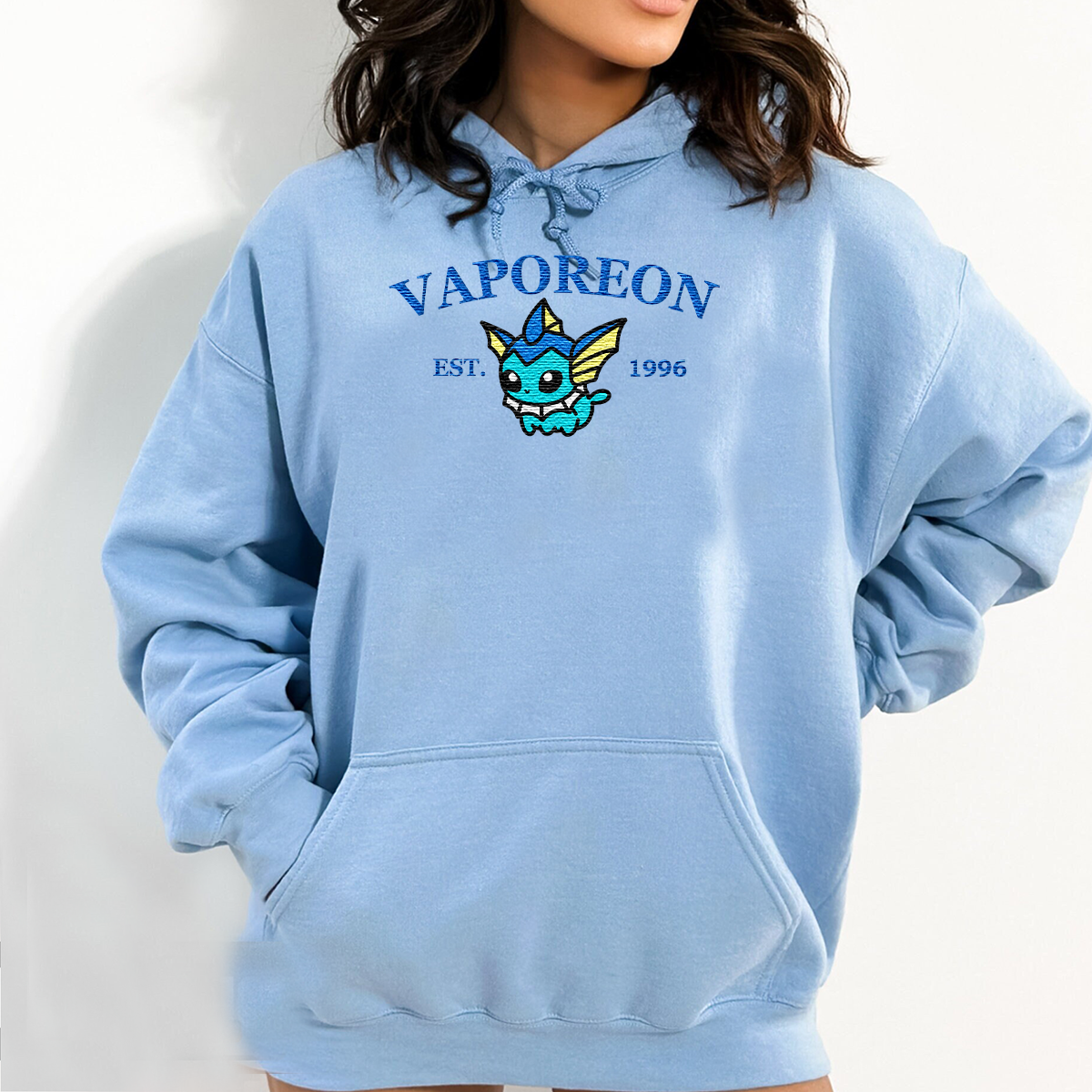 Vaporeon-Q. Adorable Anime-Themed Embroidered T-Shirt,Crewneck,Hoodie-Trendy Versatile and a Thoughtful Gift for Friends,H-C-909